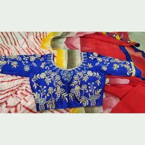 Vibrant chiffon saree with stitched  blouse